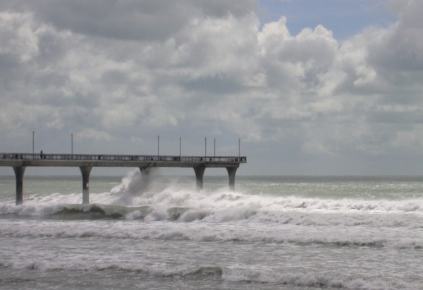 New Brighton Peir takes a battering during a Southerly